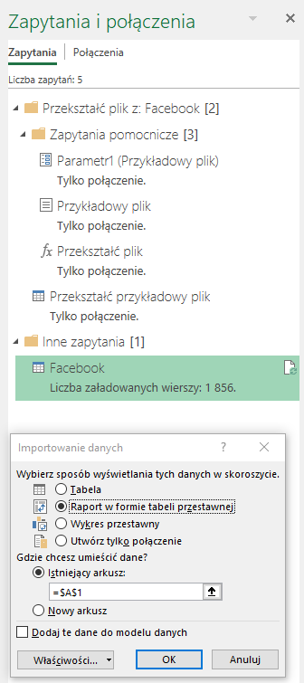 Import danych Power Query do tabeli przestawnej