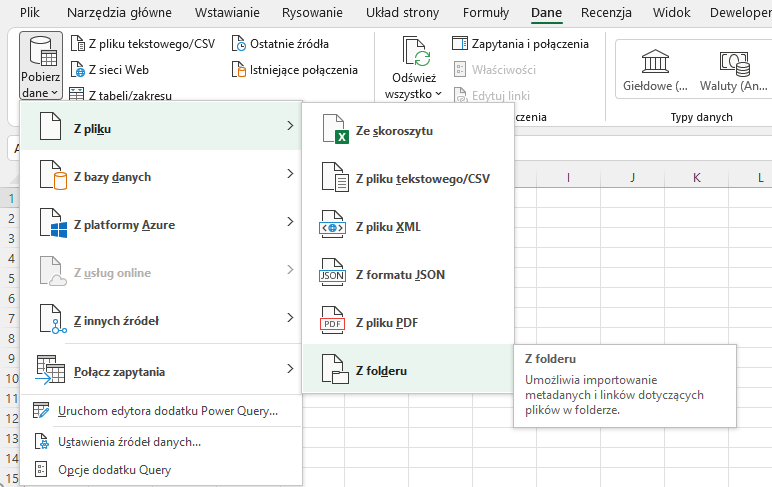 Pobieranie plików z folderu w Power Query